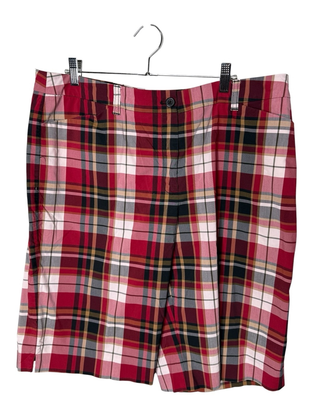Anne Klein Sport Red Plaid Stretch Bermuda Shorts Size 16